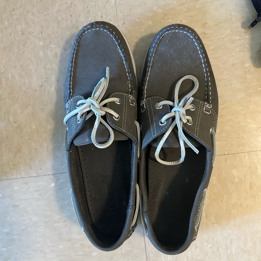 J Crew Nubuck Leather Boat Shoe in Olive